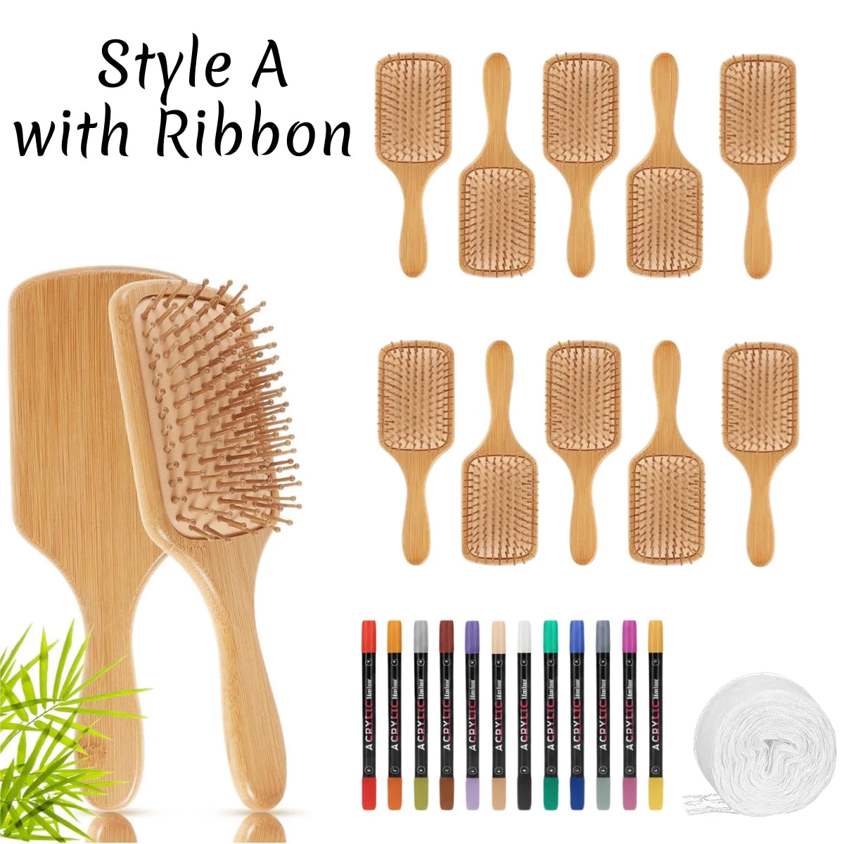 DIY Wooden Hairbrush Painting Kit Multicolor Pens Set