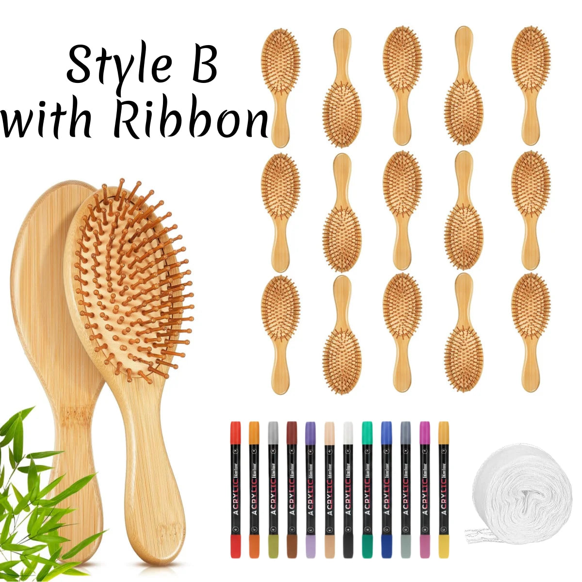 DIY Wooden Hairbrush Painting Kit Multicolor Pens Set