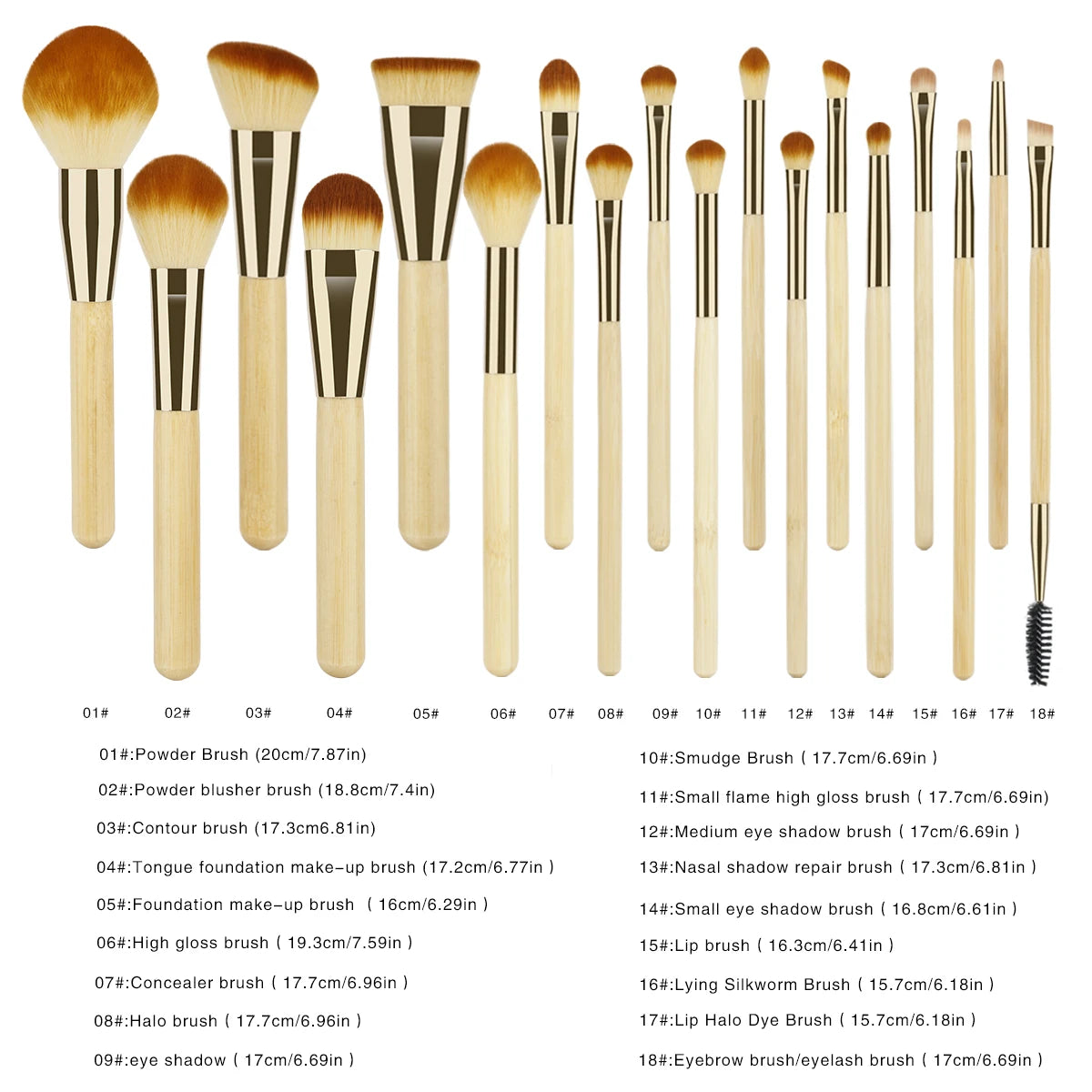18 Piece Bamboo Makeup Brushes Eyeshadow Foundation Blush Set