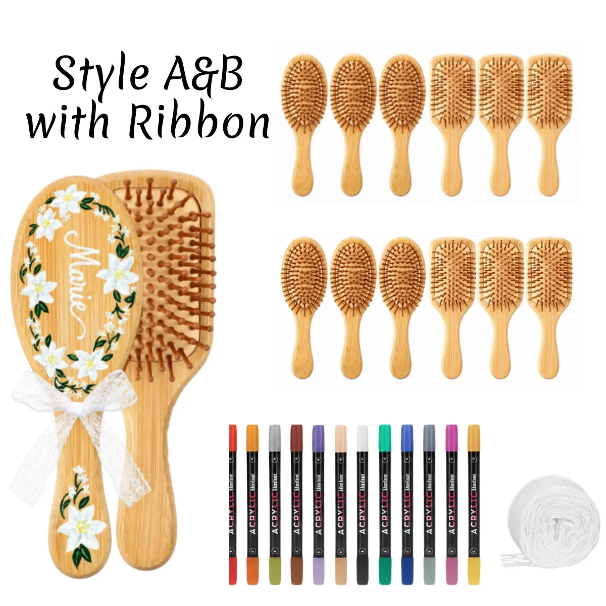 DIY Wooden Hairbrush Painting Kit Multicolor Pens Set