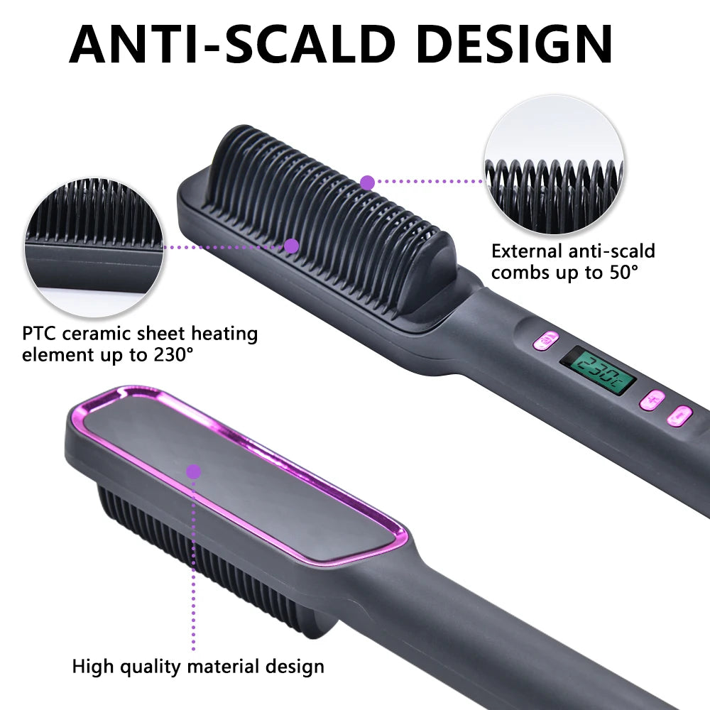 Electric Hot Comb Negative Ion Hair Straightening Brush