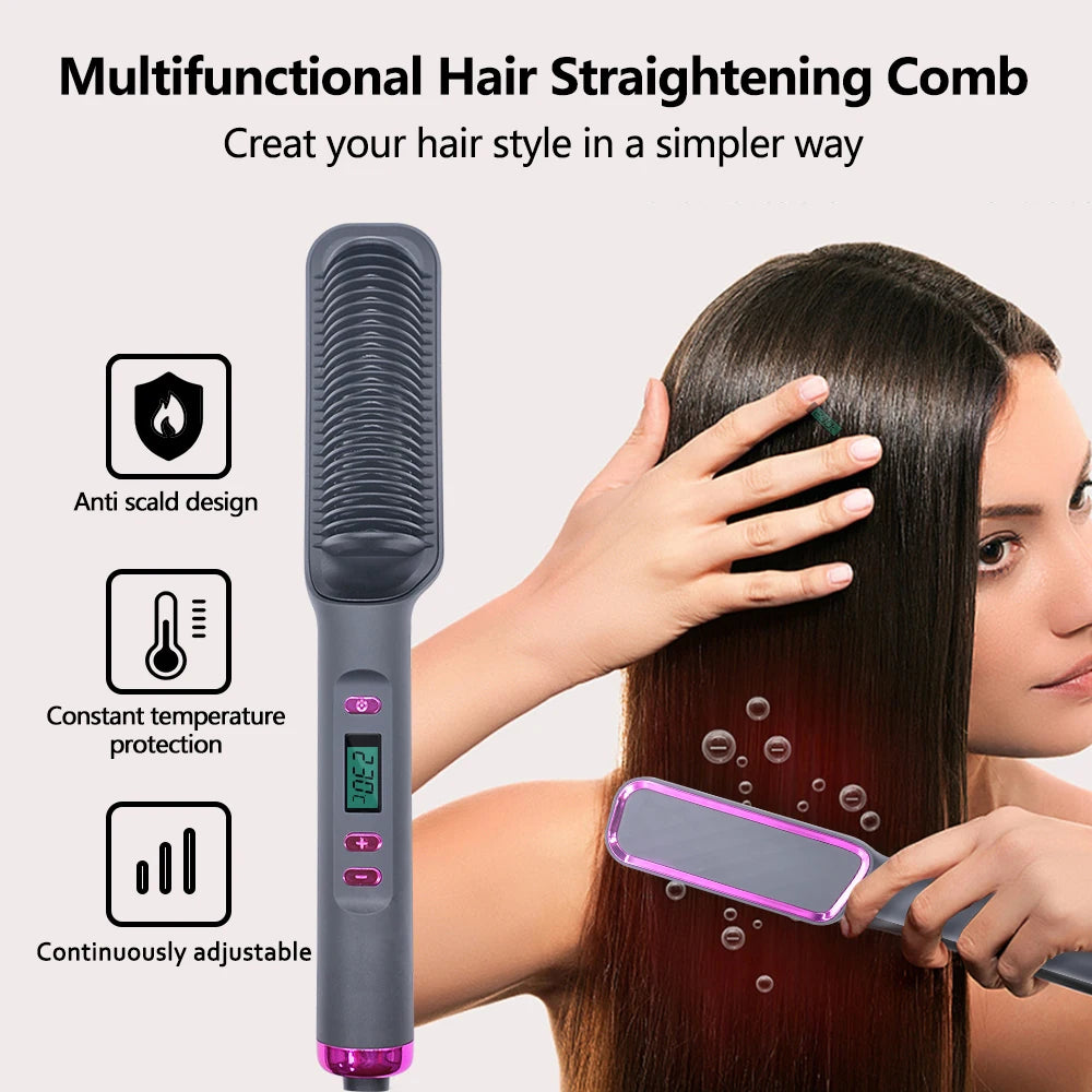 Electric Hot Comb Negative Ion Hair Straightening Brush