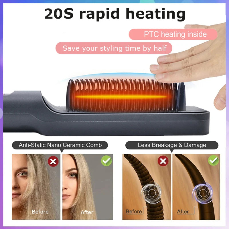 Electric Hot Comb Negative Ion Hair Straightening Brush