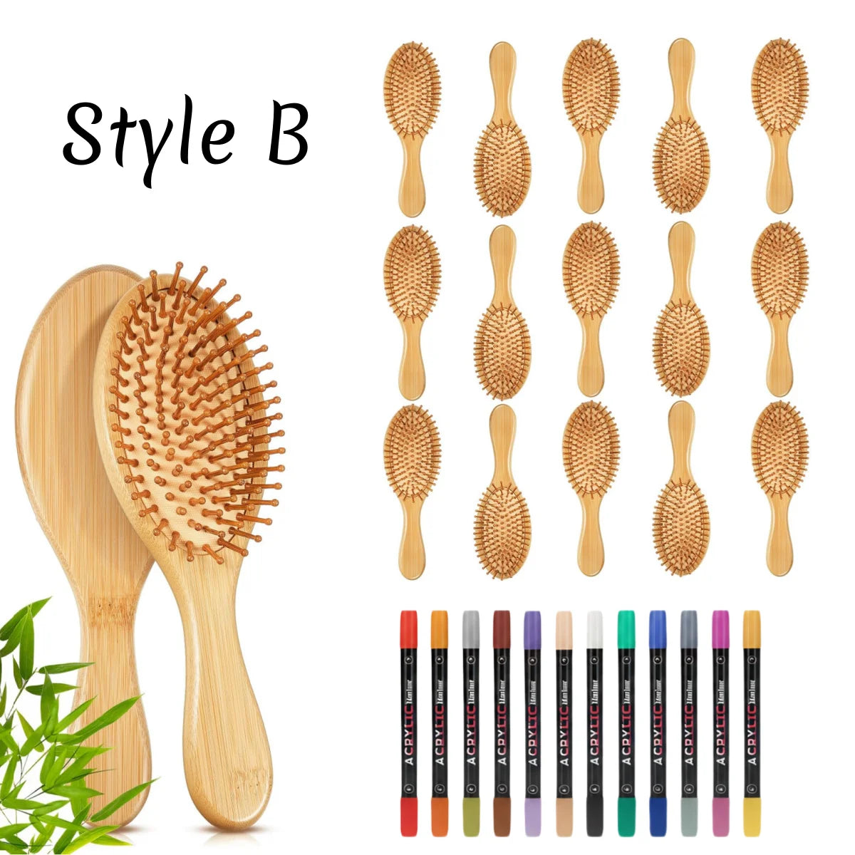 DIY Wooden Hairbrush Painting Kit Multicolor Pens Set