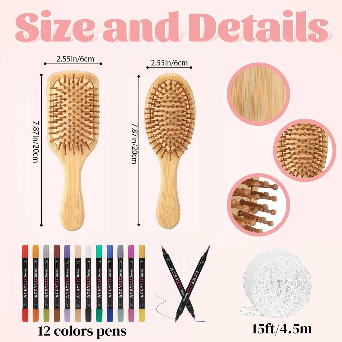 DIY Wooden Hairbrush Painting Kit Multicolor Pens Set
