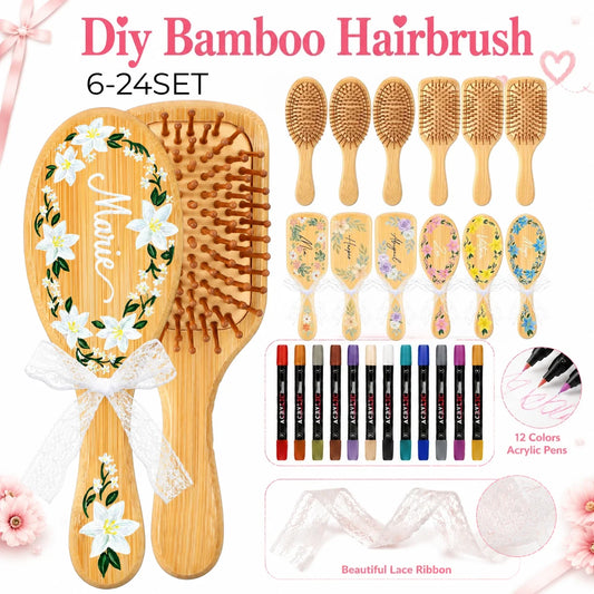 DIY Wooden Hairbrush Painting Kit Multicolor Pens Set