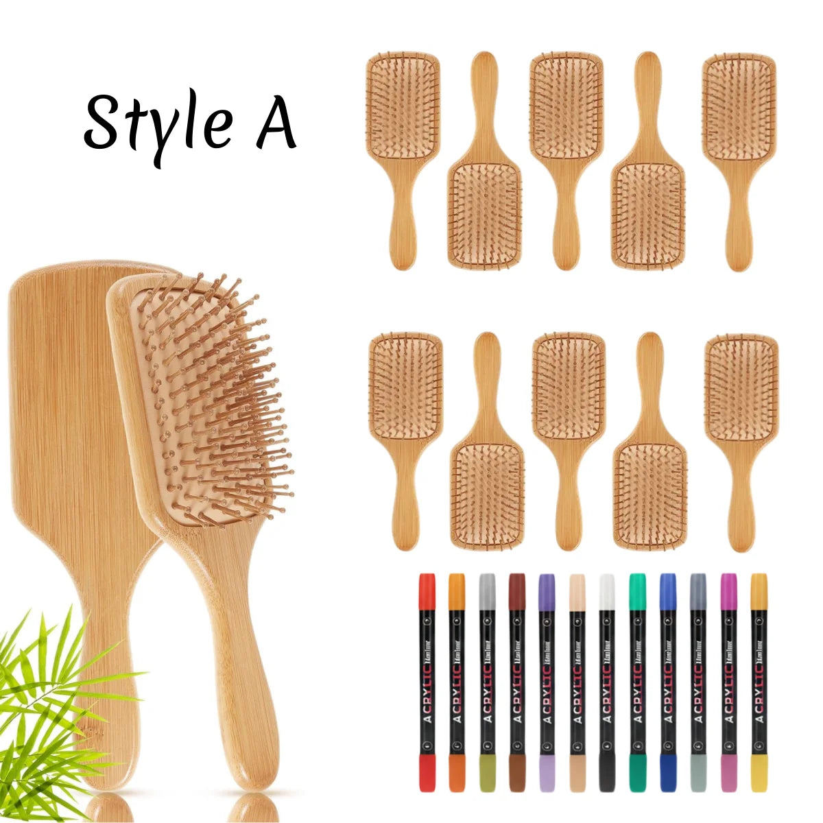 DIY Wooden Hairbrush Painting Kit Multicolor Pens Set