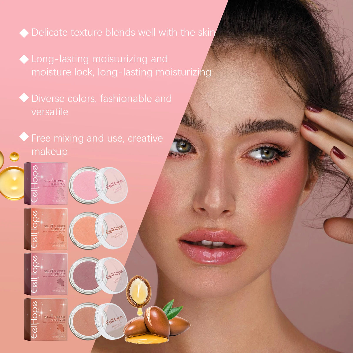 Velvet Cream Blush Mud Glow Hyaluronic Acid Makeup